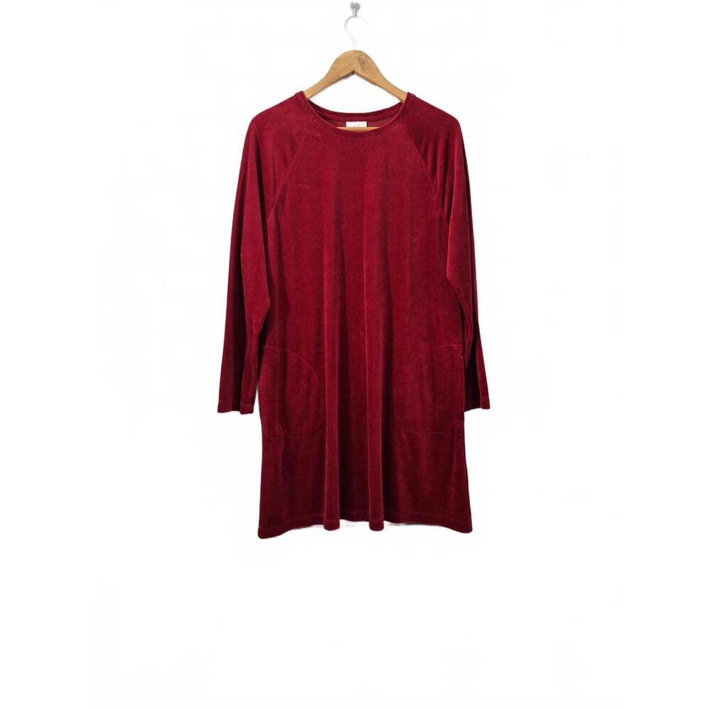 Pure Jill Ladies Soft Velour Like A-Line Dress  Long Sleeve Pockets Knee Length